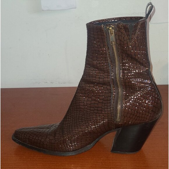 ASOS Chelsea Boots Mens Sz.11 Brown Faux Snakeskin Pointed Toe Zip Up Block Heel - Picture 3 of 10